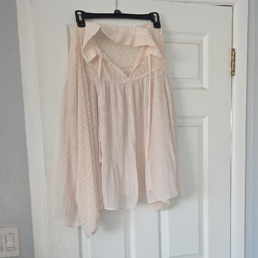LC Lauren Conrad Cream Blouse with Dots